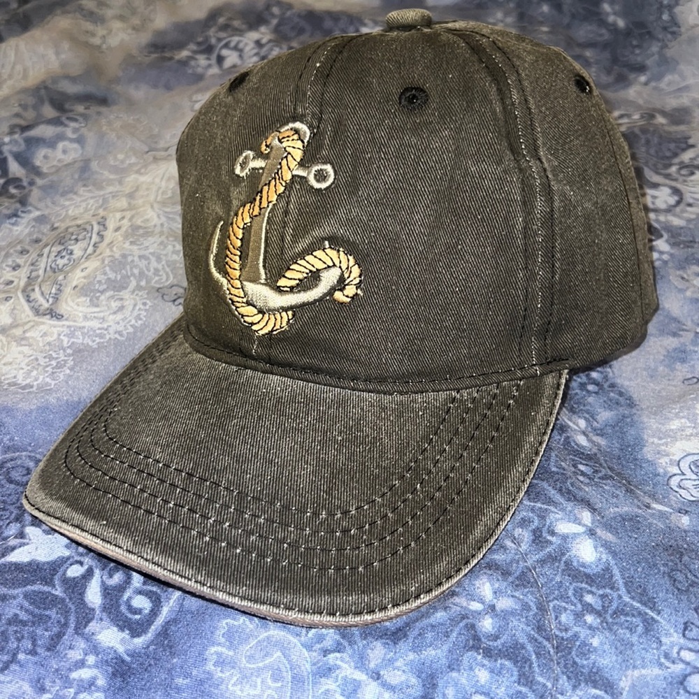 NEW! Nautical Anchor Logo Cap. Color-washed Black.
